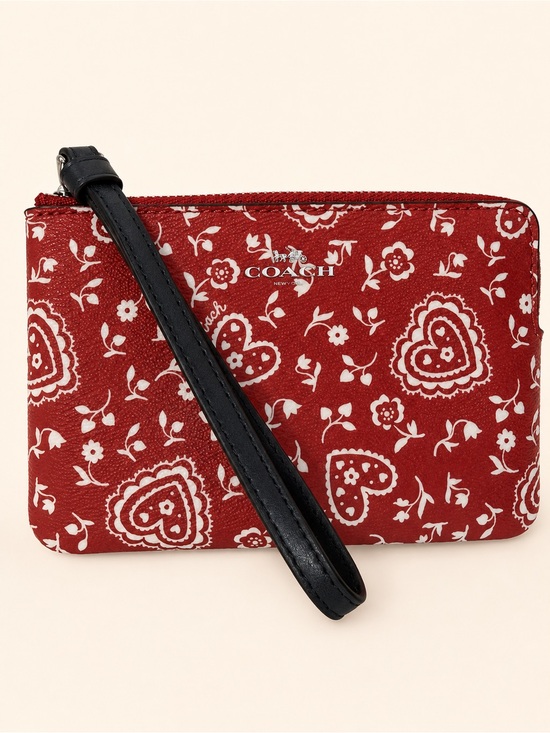 Coach Handbags - Coach Red Heart Floral Zip Wristlet Wallet 6x4